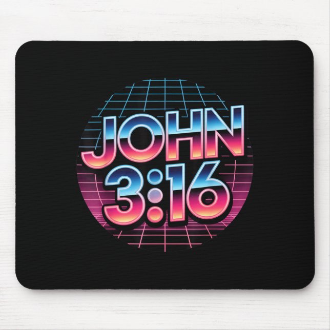 John 3_16 80s Retro Christian Faith Design  Mousepad (Vorne)