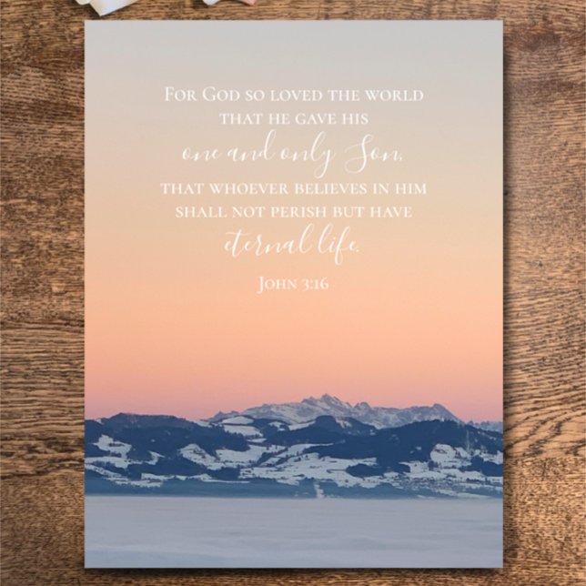 John 3:16 Benutzerdefinierter Text | Schweizer Alp Postkarte (John 3:16 inspirational Christian Bible verse on my original photograph of sunset Swiss Alps. Custom)