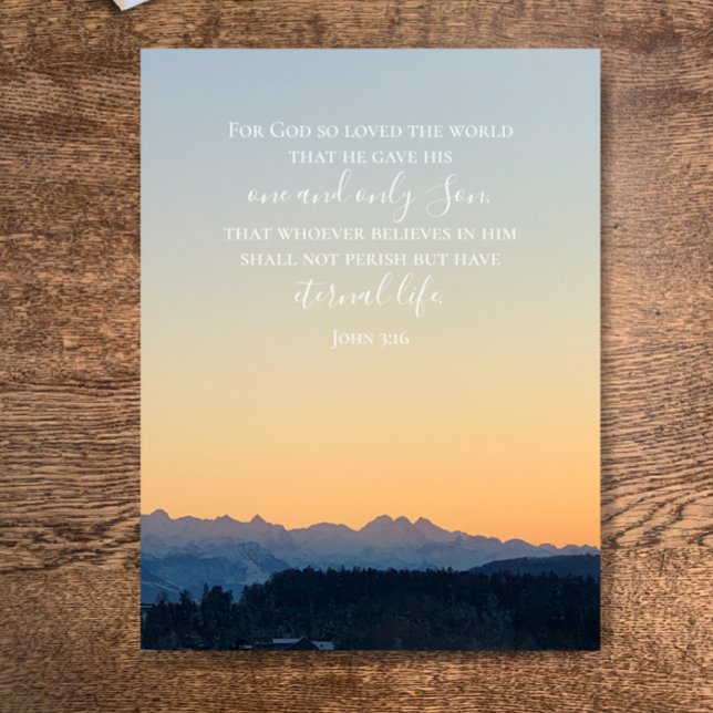 John 3:16 Benutzerdefinierter Text | Schweizer Alp Postkarte (John 3:16 Christian Bible scripture. Custom text on original Alps sunset photograph postcard.
)