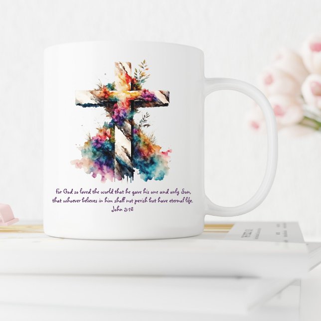 John 3:16 Bibelkreuz Christliche Verse Kaffeetasse (Von Creator hochgeladen)