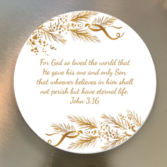 John 3:16 Bibelschrift Elegant Golden Christmas Runder Aufkleber (John 3:16 For God so love the world custom scripture elegant gold Christmas sticker for gifts cards.)