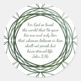 John 3:16 Bibelschrift Moderne grüne Weihnachten Runder Aufkleber