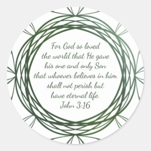 John 3:16 Bibelschrift Moderne grüne Weihnachten Runder Aufkleber