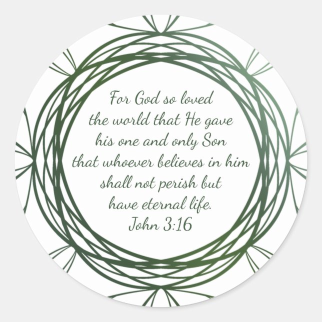 John 3:16 Bibelschrift Moderne grüne Weihnachten Runder Aufkleber (Vorderseite)