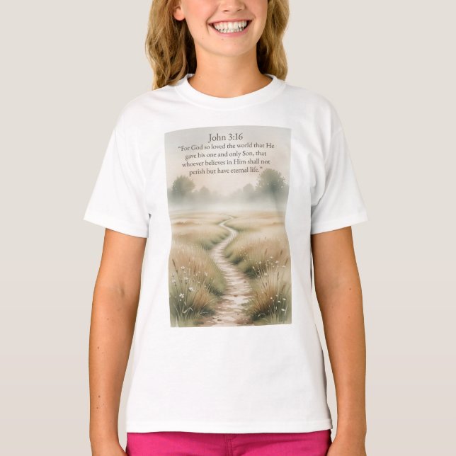 John 3:16 Bibelvers Mädchen T-Shirt (Vorderseite)