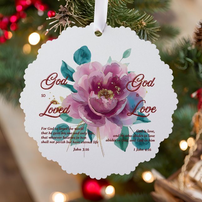 John 3 16 Bible Verse White Pink Floral Christlich Ornament Karte (Von Creator hochgeladen)