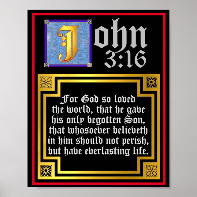 John 3:16 blauer beleuchteter Brief, biblisches Zi Poster (Vorne)