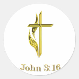 John 3:16 Christlich Gold Cross Geschenke Runder Aufkleber