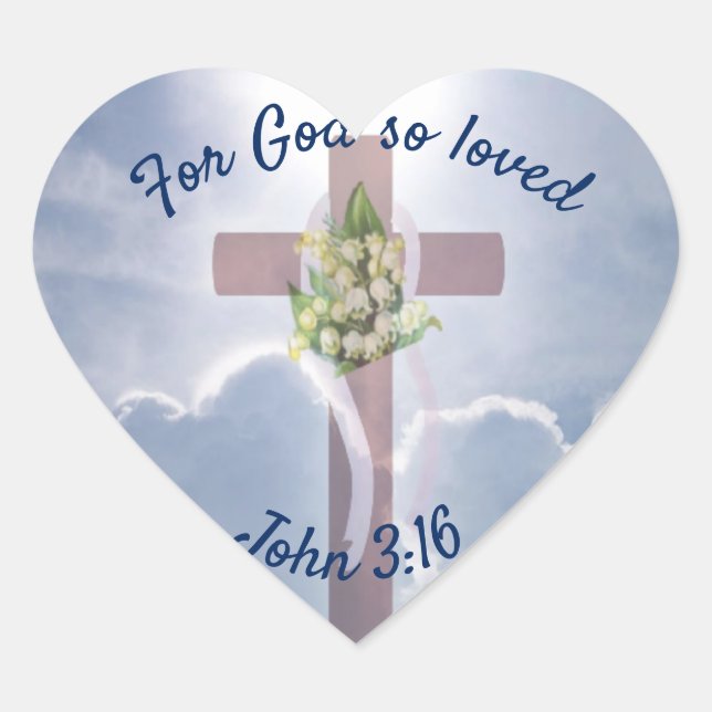 John 3:16, Christliche Religion, Kreuz in Wolken Herz-Aufkleber (Vorderseite)