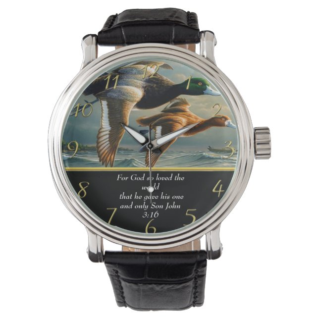 John 3:16 Christlicher Glaube kreuz mit Enten Armbanduhr (Vorderseite)