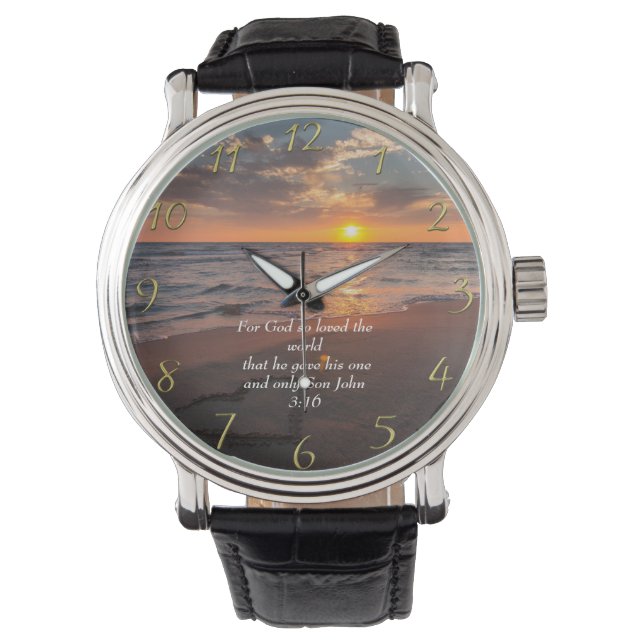 John 3:16 Christlicher Glaubenssaal mit Sonnenunte Armbanduhr (Vorderseite)
