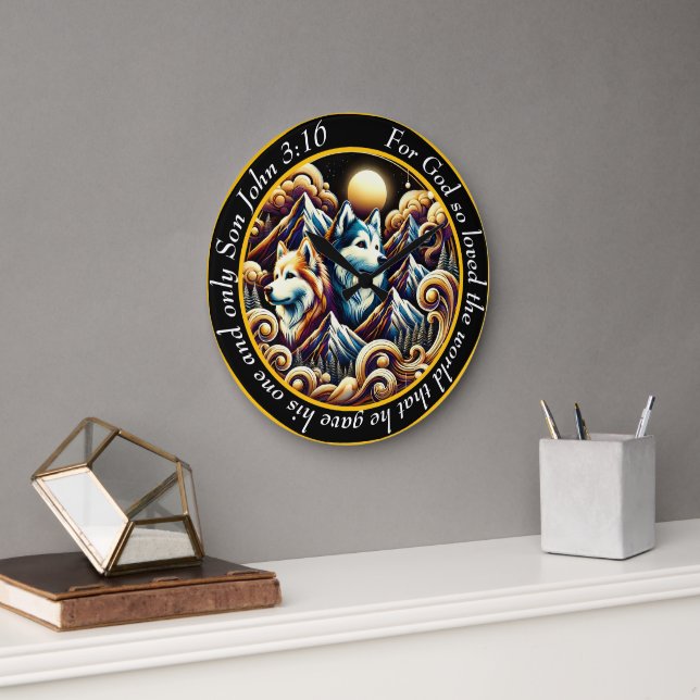 John 3:16 Christlicher Glaubenssaal mit Sonnenunte Große Wanduhr (Büro)