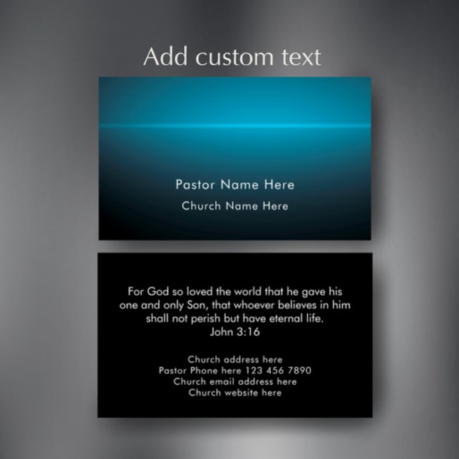 John 3:16 Custom Scripture Christian Church Pastor Visitenkarte (Custom text Bible scripture card. John 3:16 verse on a pastor business card. Modern blue template.
)
