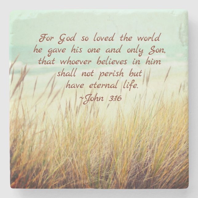 John 3:16 Denn Gott liebte so die Welt, Bibel Vers Steinuntersetzer (Vorderseite)