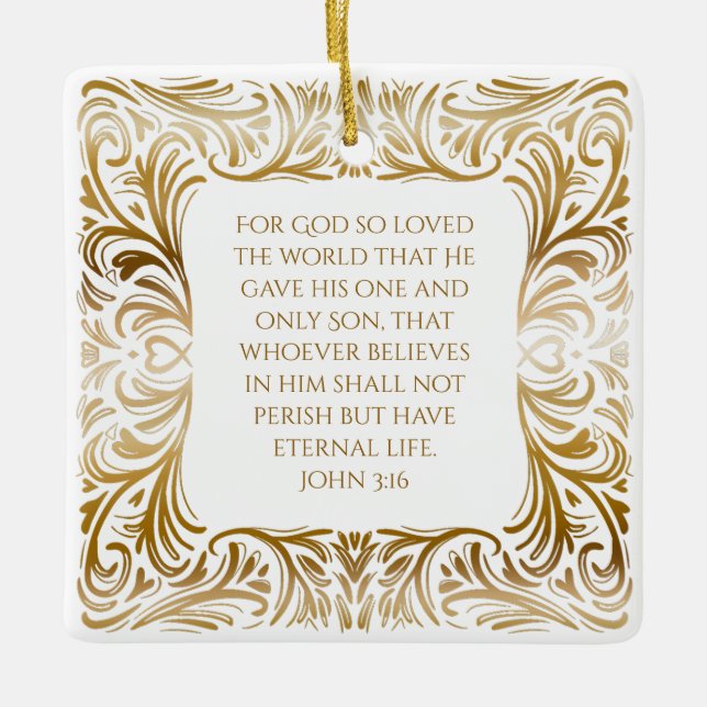 John 3:16 Denn Gott So geliebt - elegantes Weihnac Keramikornament (Vorderseite)