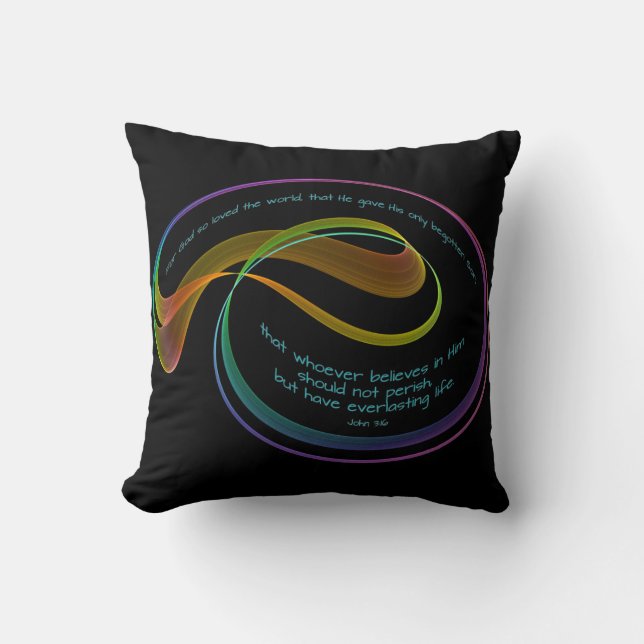 John 3:16 Denn Gott so liebte Regenbogen-Fraktal s Kissen (Vorderseite)