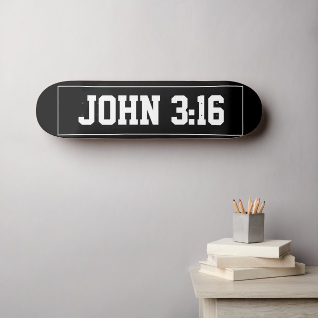 John 3:16 Einfache moderne Schwarz-Weiß-Christlich Skateboard (Wandkunst (Horz))