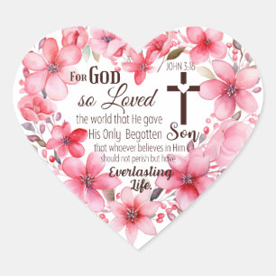 John 3:16 Floral Heart Bible Verse Herz-Aufkleber
