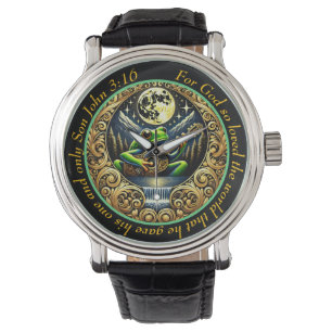 John 3:16 Gitarre spielender Frosch leuchtet unter Armbanduhr