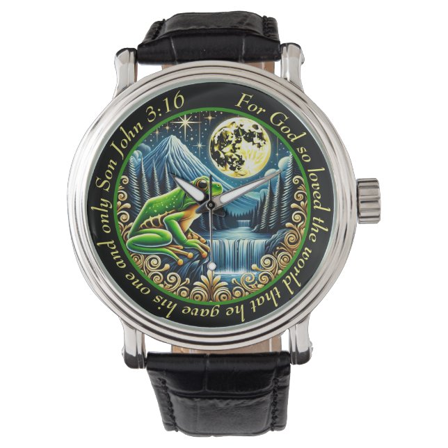 John 3:16 Golden Frog Hops Into Rustic Perfection Armbanduhr (Vorderseite)
