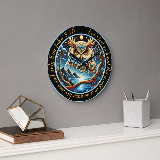John 3:16 Goldene Schüssel für Gott ist so groß Große Wanduhr (Büro)