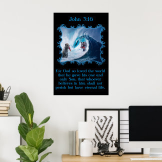 John 3:16 Grizzly Bären im Ozean Poster