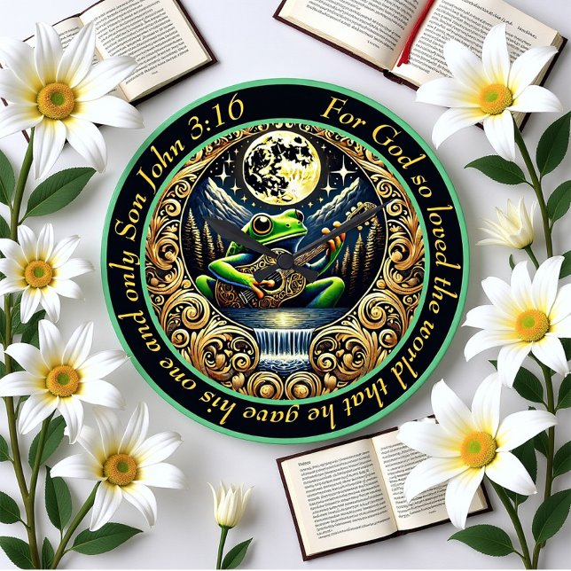 John 3:16 Guitar-Strumming Frog leuchtet unter dem Große Wanduhr (Von Creator hochgeladen)