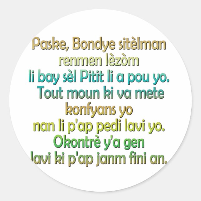 John 3:16 Haitian Kreole Runder Aufkleber (Vorderseite)