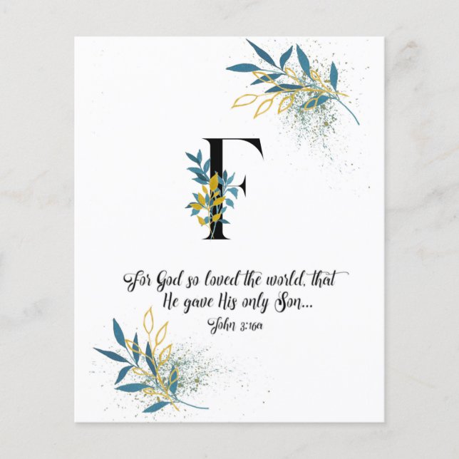 John 3:16, Letter F, Aquarellschrift-Karte (Vorderseite)