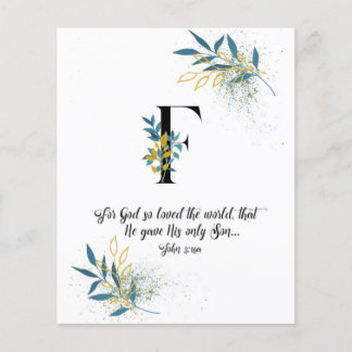 John 3:16, Letter F, Aquarellschrift-Karte
