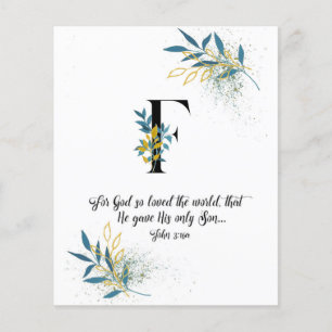 John 3:16, Lettre F, Carte d'écriture aquarelle