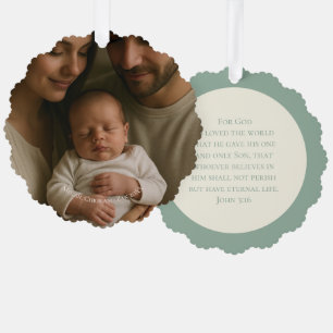 John 3:16 Moderne Elegante Salbei-Weihnachtsfoto Ornament Karte