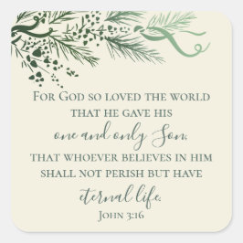 John 3:16 Moderne Pine Religiöse Weihnachten Quadratischer Aufkleber