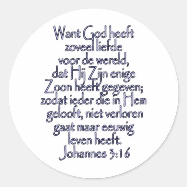 John 3:16 Niederländisch Runder Aufkleber (Vorderseite)
