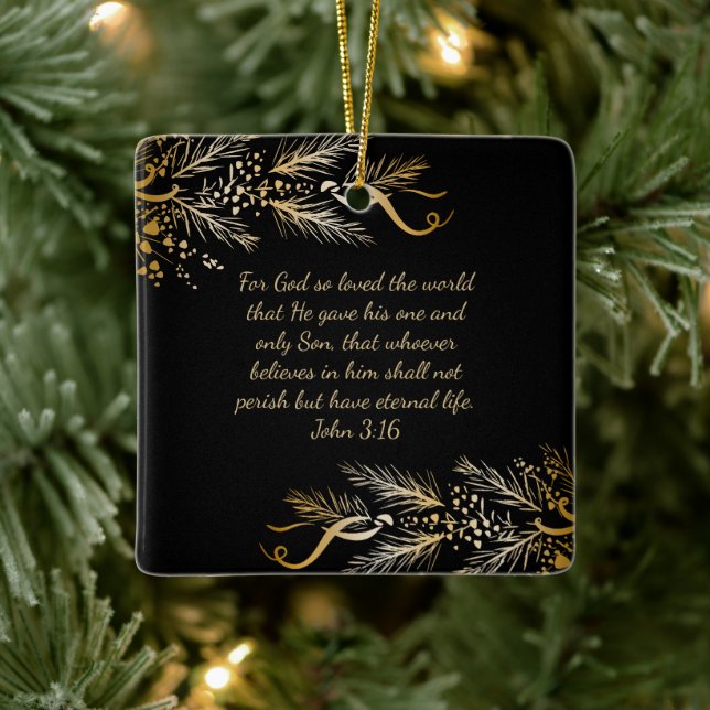 John 3:16 Personalisierte Schrift Weihnachtsgesche Keramikornament (Baum)
