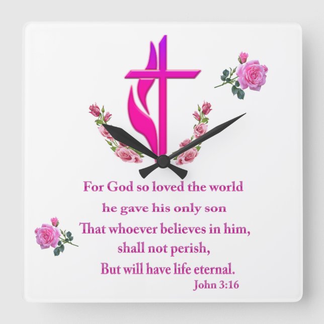 John 3:16 quadratische wanduhr (Vorderseite)