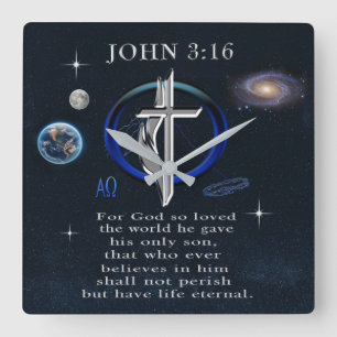 John 3:16 quadratische wanduhr