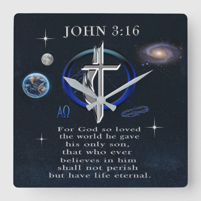 John 3:16 quadratische wanduhr (Vorderseite)