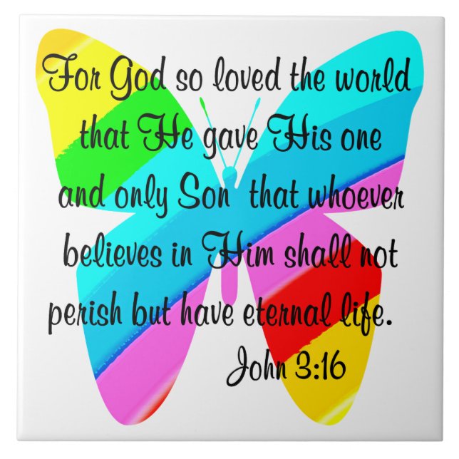 JOHN 3:16 RAINBOW BUTTERFLY FLIESE (Vorderseite)