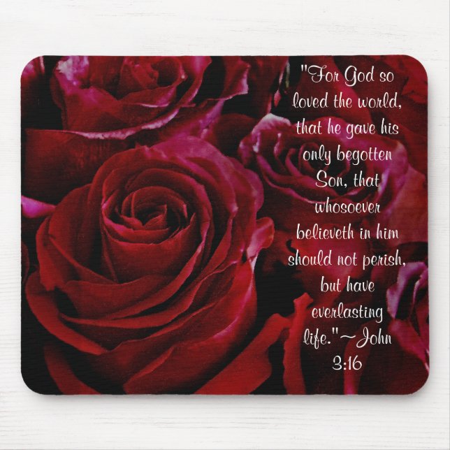 John 3:16 rote Rosen Mousepad (Vorne)