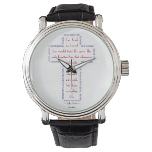 John 3:16 Rotes, Weißes und Blaues Kreuz Armbanduhr