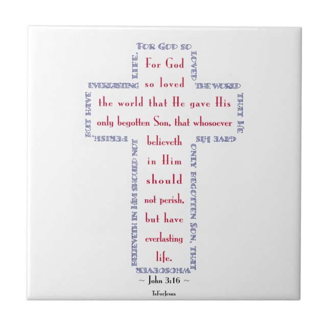 John 3:16 Rotes, Weißes und Blaues Kreuz Fliese (Vorderseite)