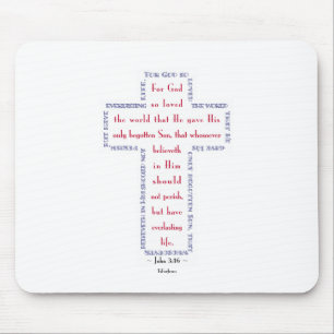 John 3:16 Rotes, Weißes und Blaues Kreuz Mousepad