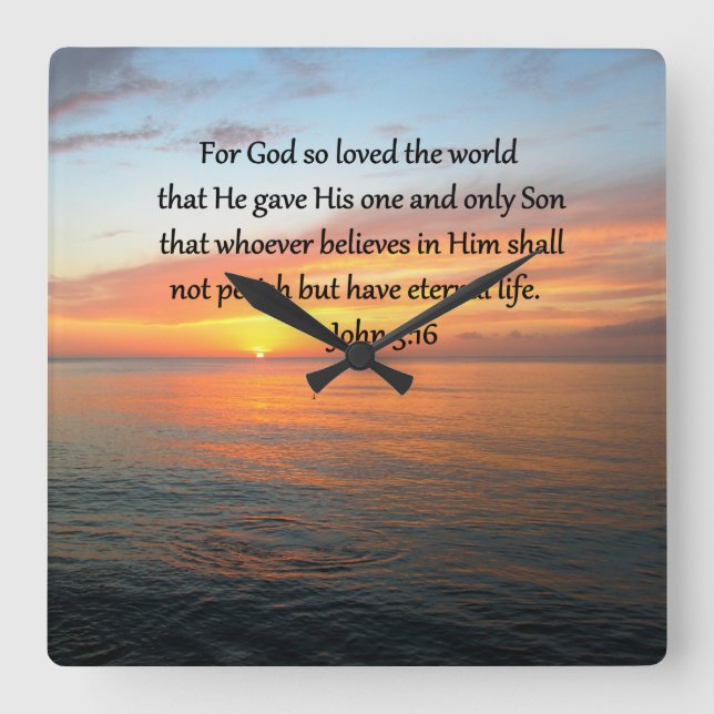 JOHN 3:16 SONNENREISE ÜBER DEM OZEANISCHEN FOTO QUADRATISCHE WANDUHR (Vorderseite)
