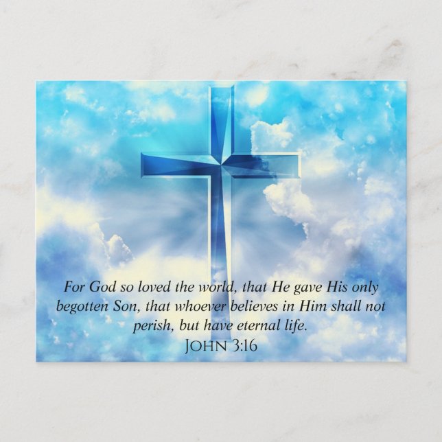 John 3:16 Verse Blue Sky Christlich Cross Gods Lie Postkarte (Vorderseite)