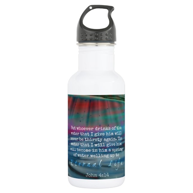 John-4:14 Wasser und Himmel Trinkflasche (Vorderseite)