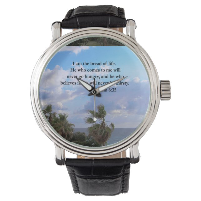 JOHN 6:25 FOTO OZEAN UND PALMBAUM ARMBANDUHR (Vorderseite)