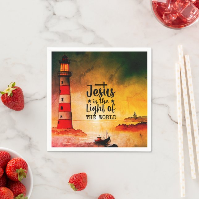 John 8 Jesus ist das Licht des Weltlighthouse Serviette (Beispiel)
