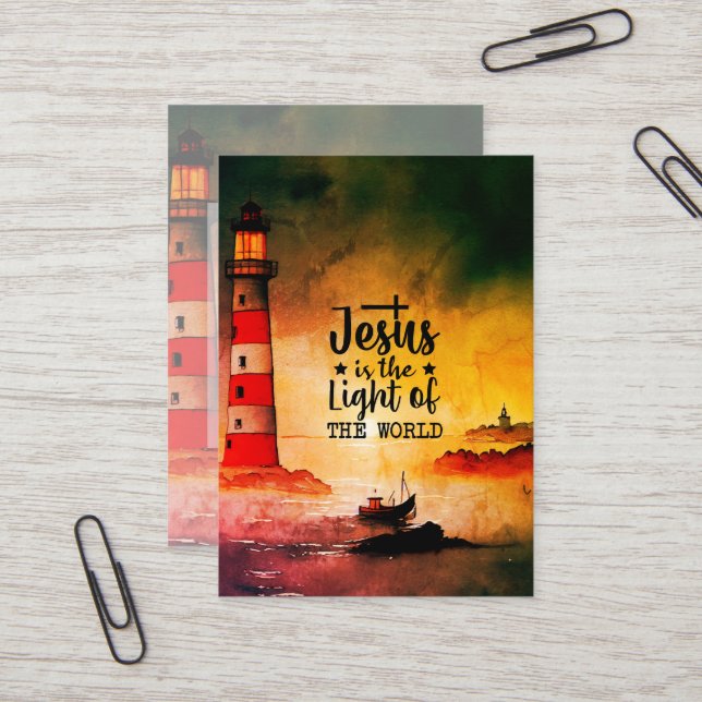 John 8 Jesus ist das Licht des Weltlighthouse Visitenkarte (Vorderseite/Rückseite Beispiel)