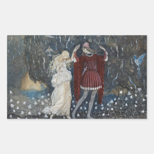 John Bauer - Lena tanzt mit dem Ritter Rechteckiger Aufkleber